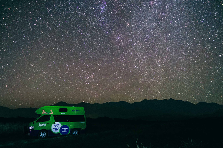 JUCY Chaser under a starry sky