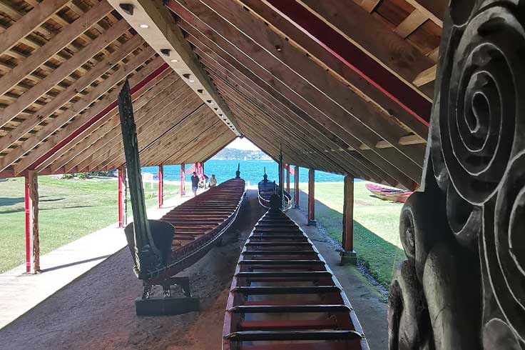 Waka looking out to the ocean in Waitangi